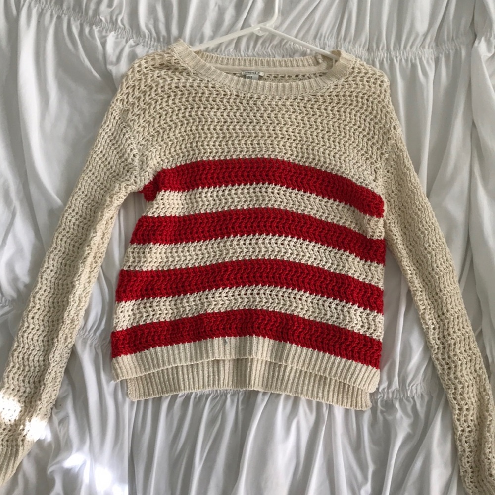 red stripped knit sweater